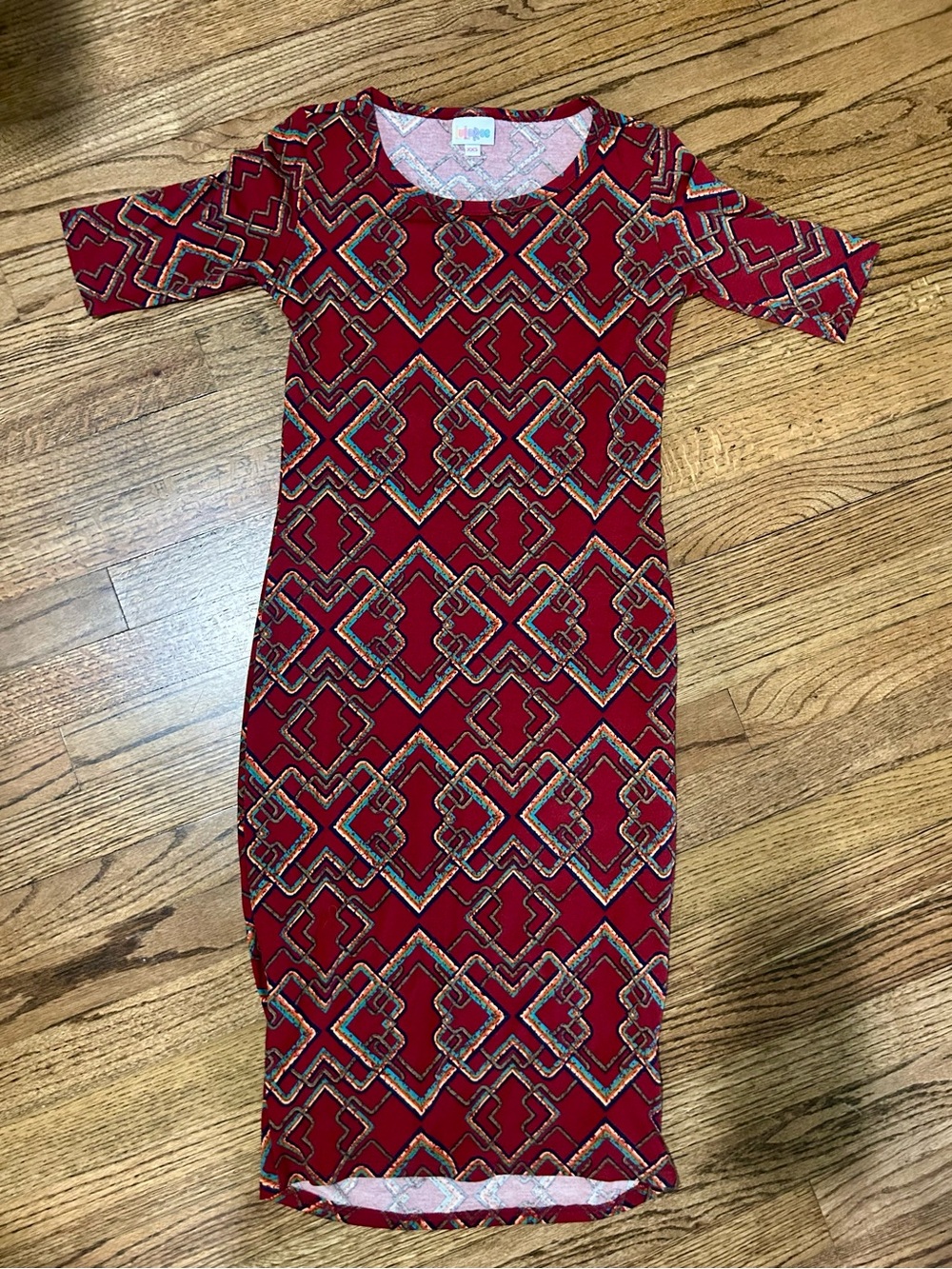 LuLaRoe Red Geometric Pattern Midi Dress